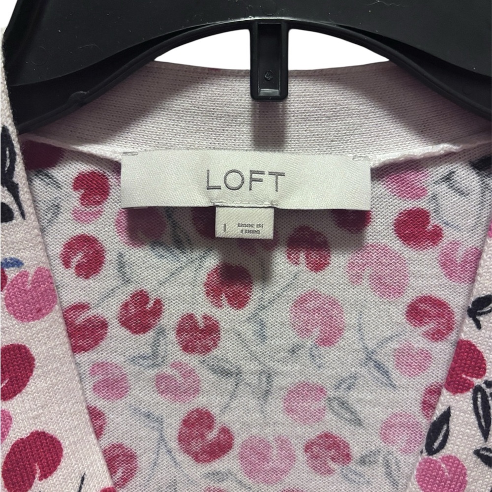LOFT Cherry Print Women’s L Button Up Half Sleeve Lightweight Sweater - Picture 3 of 5